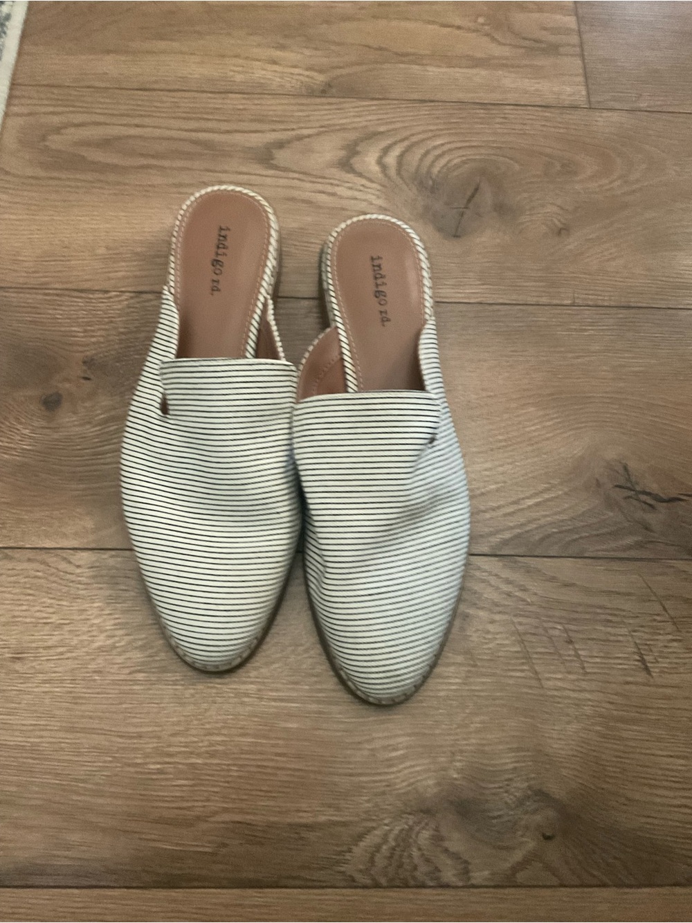 Indigo Striped Slip-On Mules in White and Black